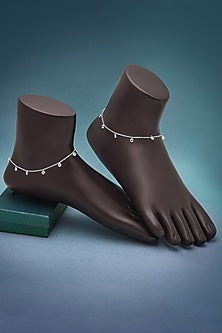 White Finish Crystal Anklets In Sterling Silver (Set of 2)