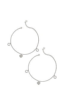 White Finish Crystal Anklets In Sterling Silver (Set of 2)