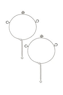 White Finish Crystal Anklets In Sterling Silver (Set of 2)