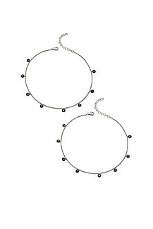 White Finish Crystal Anklets In Sterling Silver (Set of 2)