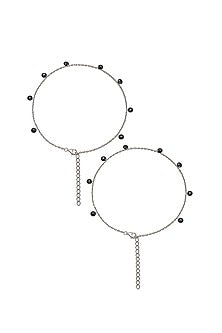 White Finish Crystal Anklets In Sterling Silver (Set of 2)