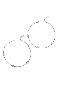 White Finish Crystal Anklets In Sterling Silver (Set of 2)