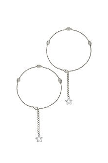 White Finish Crystal Anklets In Sterling Silver (Set of 2)