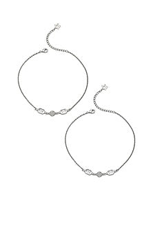 White Finish Crystal Anklets In Sterling Silver (Set of 2)