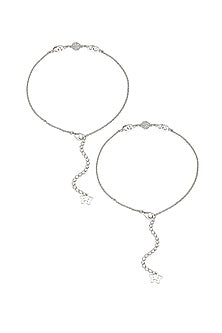 White Finish Crystal Anklets In Sterling Silver (Set of 2)