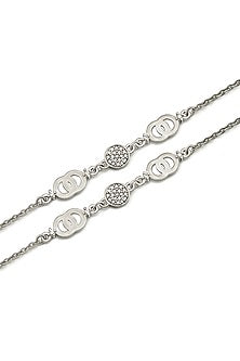 White Finish Crystal Anklets In Sterling Silver (Set of 2)