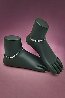 White Finish Crystal Anklets In Sterling Silver (Set of 2)