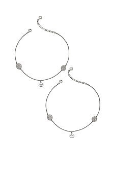 White Finish Crystal Anklets In Sterling Silver (Set of 2)