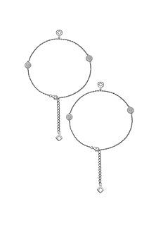 White Finish Crystal Anklets In Sterling Silver (Set of 2)