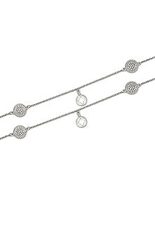 White Finish Crystal Anklets In Sterling Silver (Set of 2)