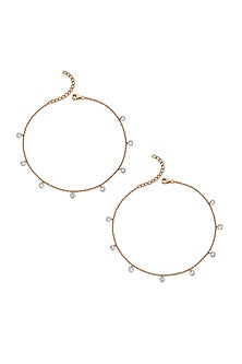 Rose Gold Finish Crystal Anklets In Sterling Silver (Set of 2)