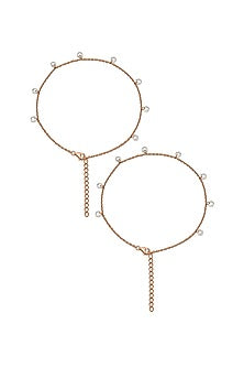 Rose Gold Finish Crystal Anklets In Sterling Silver (Set of 2)