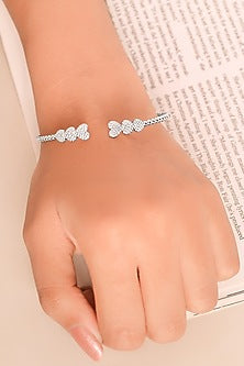 White Finish Crystal Kada In Sterling Silver