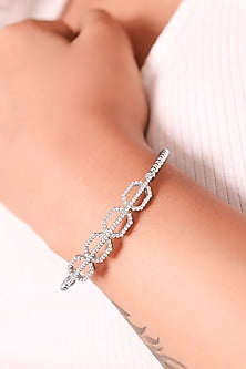 White Finish Crystal Kada In Sterling Silver