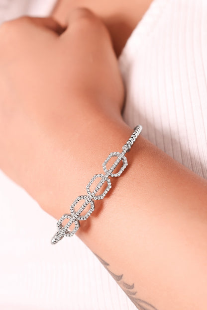 White Finish Crystal Kada In Sterling Silver