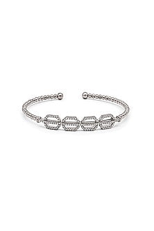 White Finish Crystal Kada In Sterling Silver