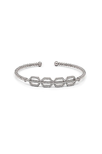 White Finish Crystal Kada In Sterling Silver