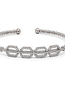 White Finish Crystal Kada In Sterling Silver