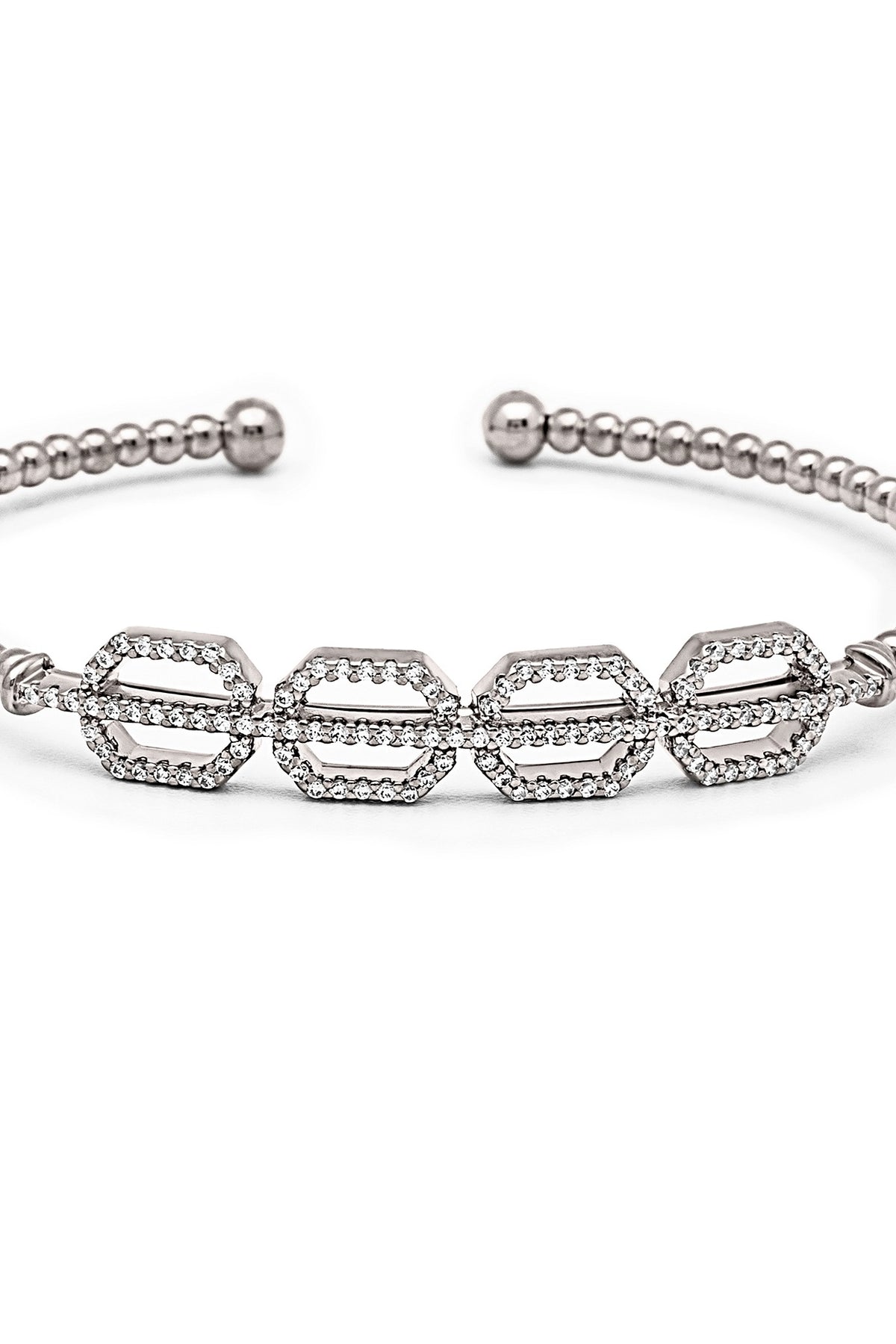 White Finish Crystal Kada In Sterling Silver