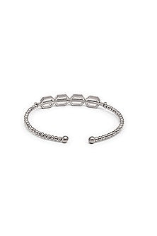 White Finish Crystal Kada In Sterling Silver
