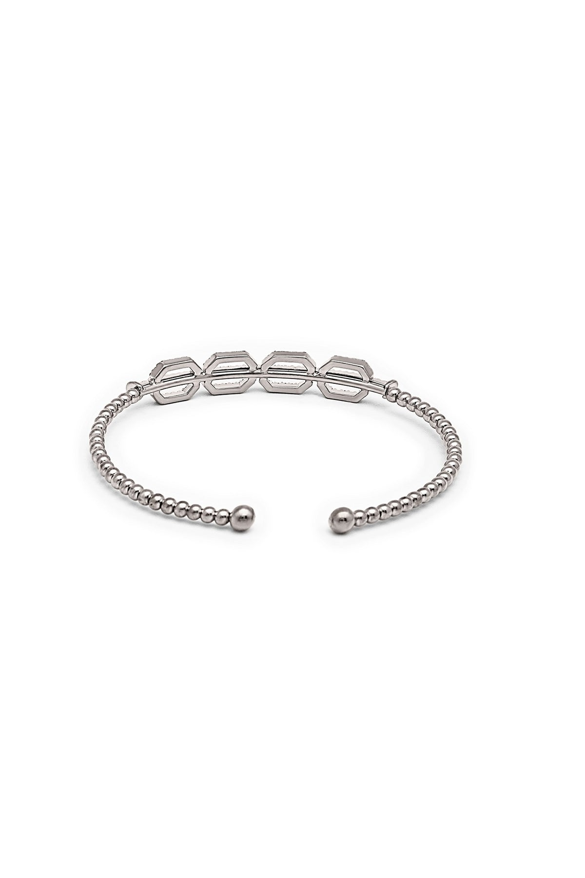 White Finish Crystal Kada In Sterling Silver