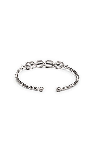 White Finish Crystal Kada In Sterling Silver