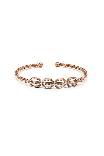 Rose Gold Finish Crystal Kada In Sterling Silver