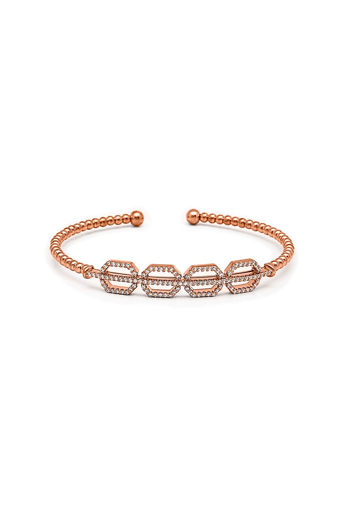 Rose Gold Finish Crystal Kada In Sterling Silver