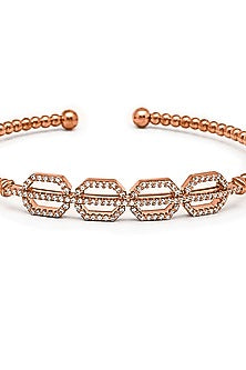 Rose Gold Finish Crystal Kada In Sterling Silver