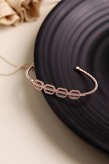 Rose Gold Finish Crystal Kada In Sterling Silver