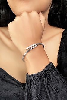 White Finish Crystal Kada In Sterling Silver