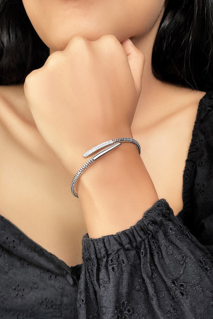 White Finish Crystal Kada In Sterling Silver
