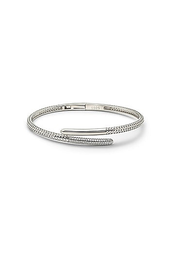 White Finish Crystal Kada In Sterling Silver