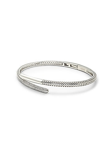 White Finish Crystal Kada In Sterling Silver