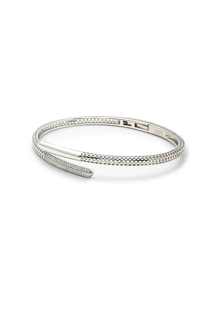 White Finish Crystal Kada In Sterling Silver