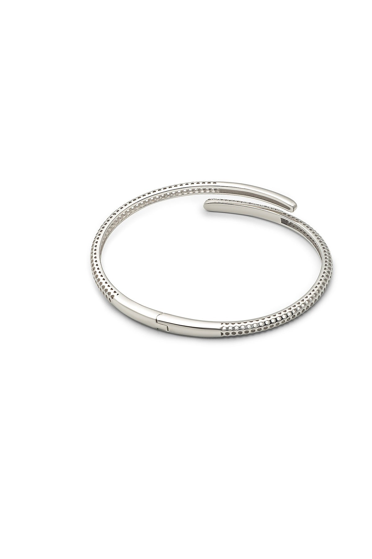White Finish Crystal Kada In Sterling Silver
