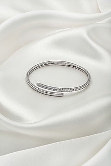 White Finish Crystal Kada In Sterling Silver