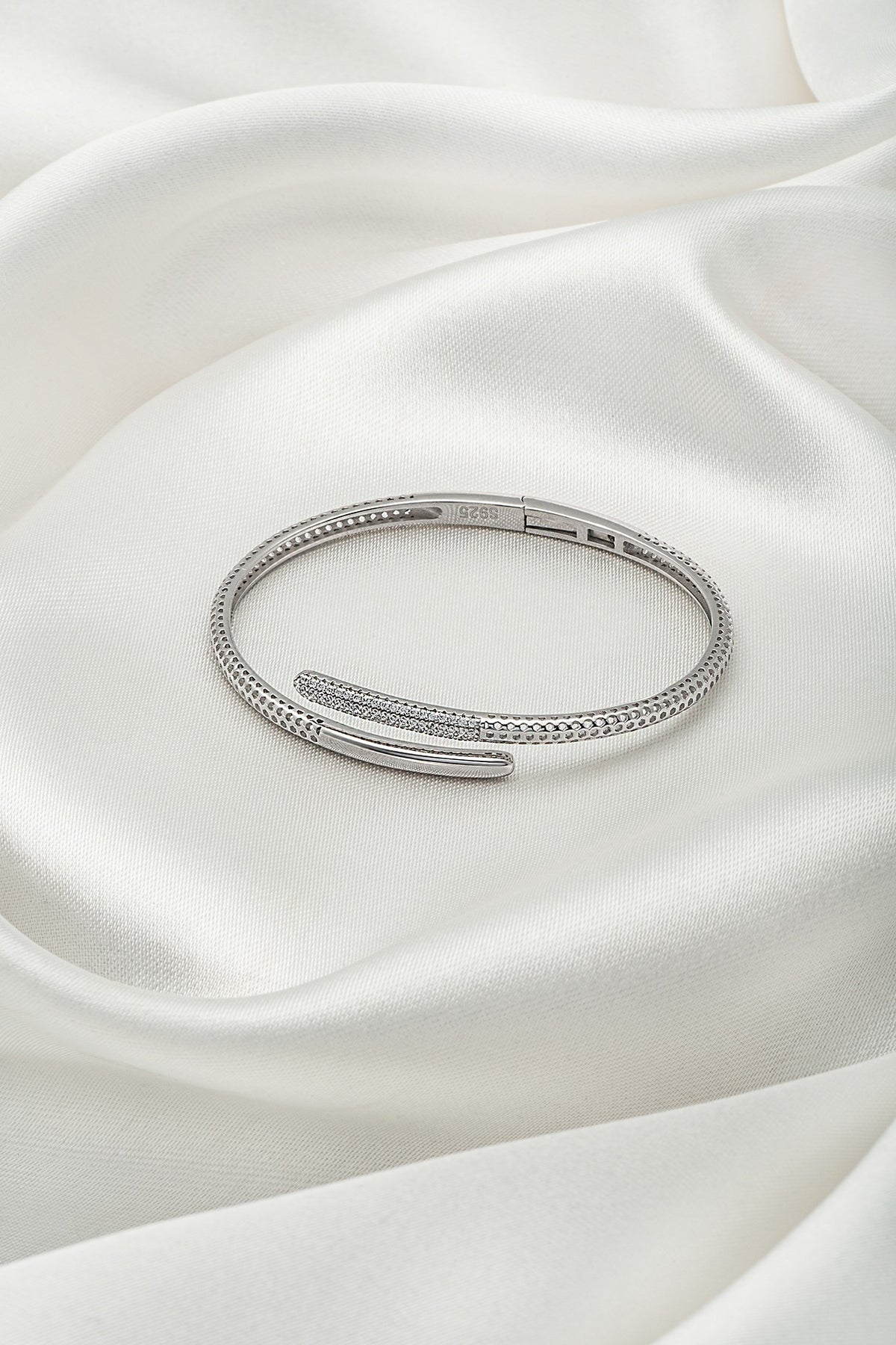 White Finish Crystal Kada In Sterling Silver