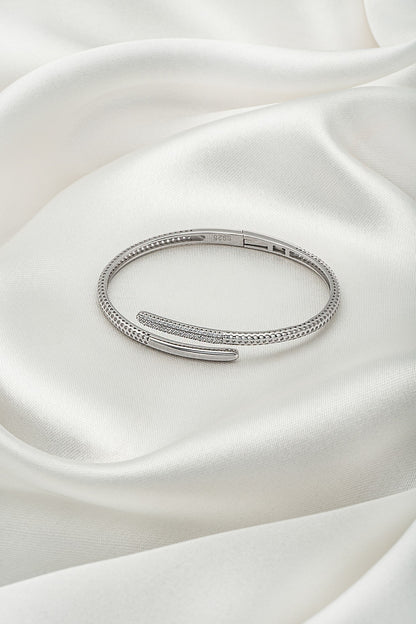 White Finish Crystal Kada In Sterling Silver