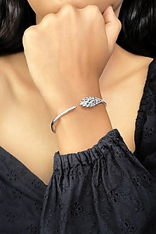 White Finish Crystal Kada In Sterling Silver