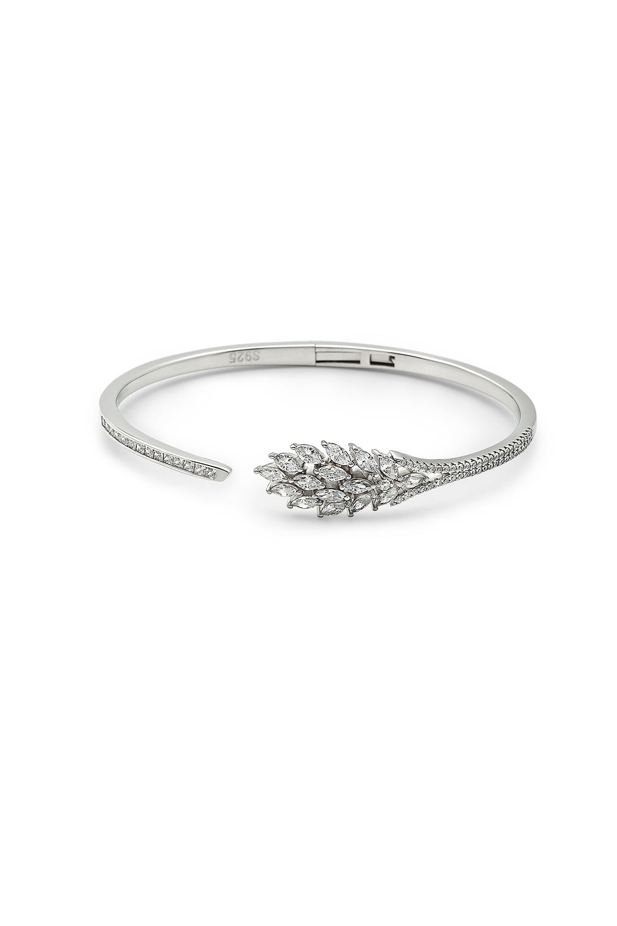 White Finish Crystal Kada In Sterling Silver