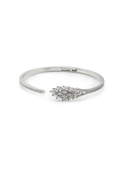 White Finish Crystal Kada In Sterling Silver