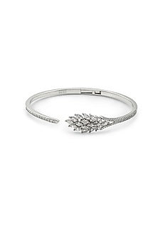 White Finish Crystal Kada In Sterling Silver