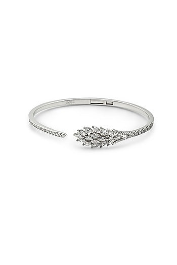 White Finish Crystal Kada In Sterling Silver