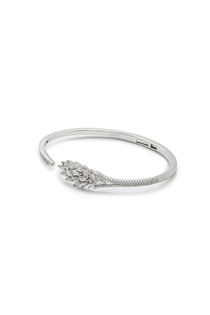 White Finish Crystal Kada In Sterling Silver