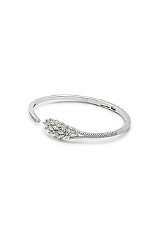 White Finish Crystal Kada In Sterling Silver