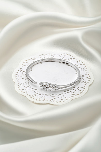 White Finish Crystal Kada In Sterling Silver