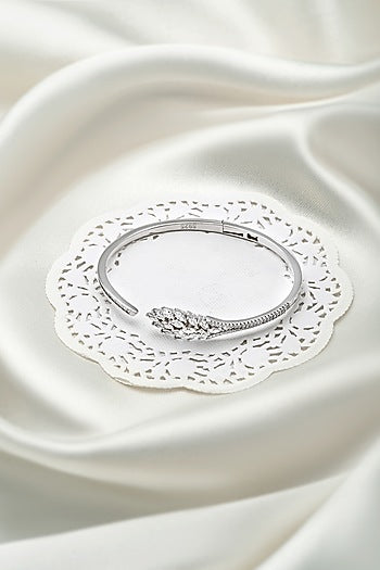 White Finish Crystal Kada In Sterling Silver