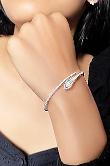 White Finish Crystal Kada In Sterling Silver