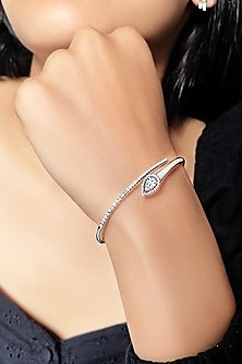 White Finish Crystal Kada In Sterling Silver